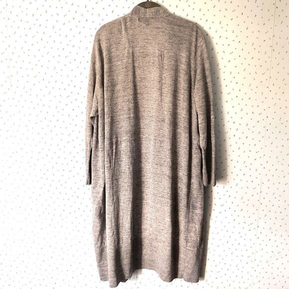 Eileen Fisher Cardigan Sweater 3X Oatmeal Organic Linen Open Duster LagenlooK - Picture 2 of 16